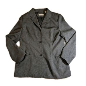 AMANDA SMITH Gray Satin Tweed Women's Blazer Suit Jacket Size 12 Vtg Pockets